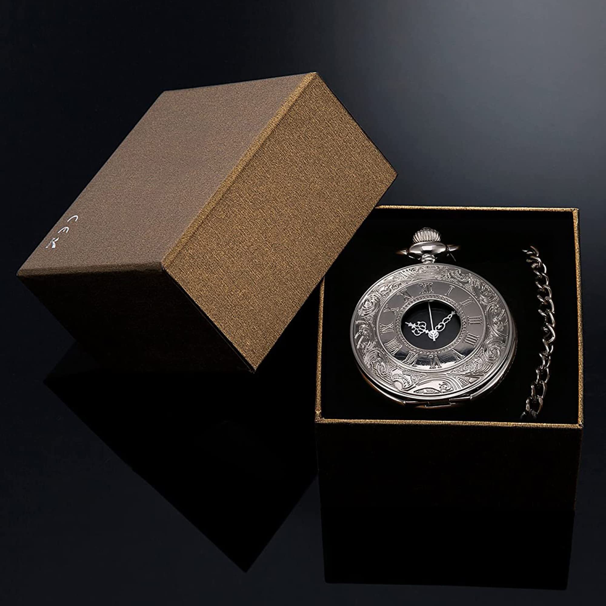 Hicarer Classic Quartz Pocket Watch with Roman Numerals Scale and Chain Belt