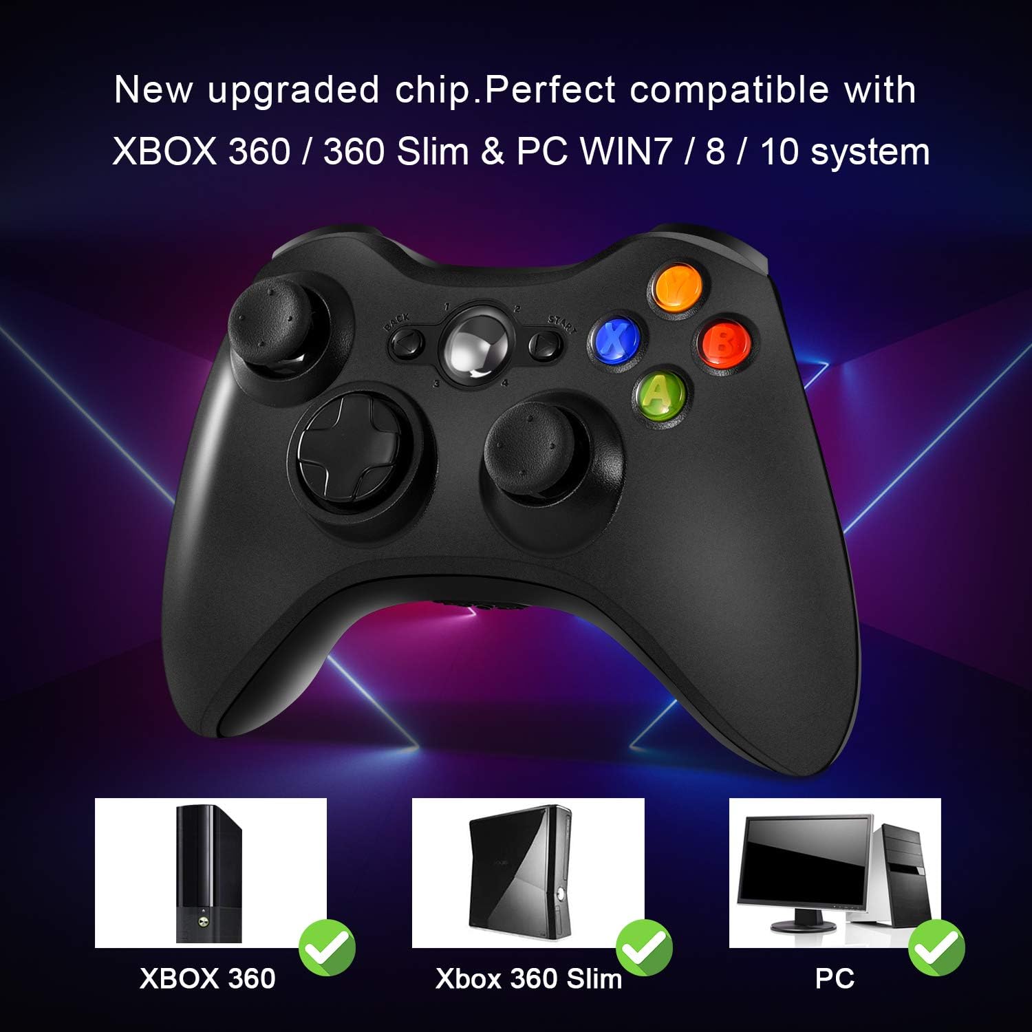 Wireless Controller for Xbox 360, Astarry 2.4GHZ Game Controller Gamepad Joystick for Xbox & Slim 360 PC Windows 7, 8, 10 (Black): Computers & Accessories