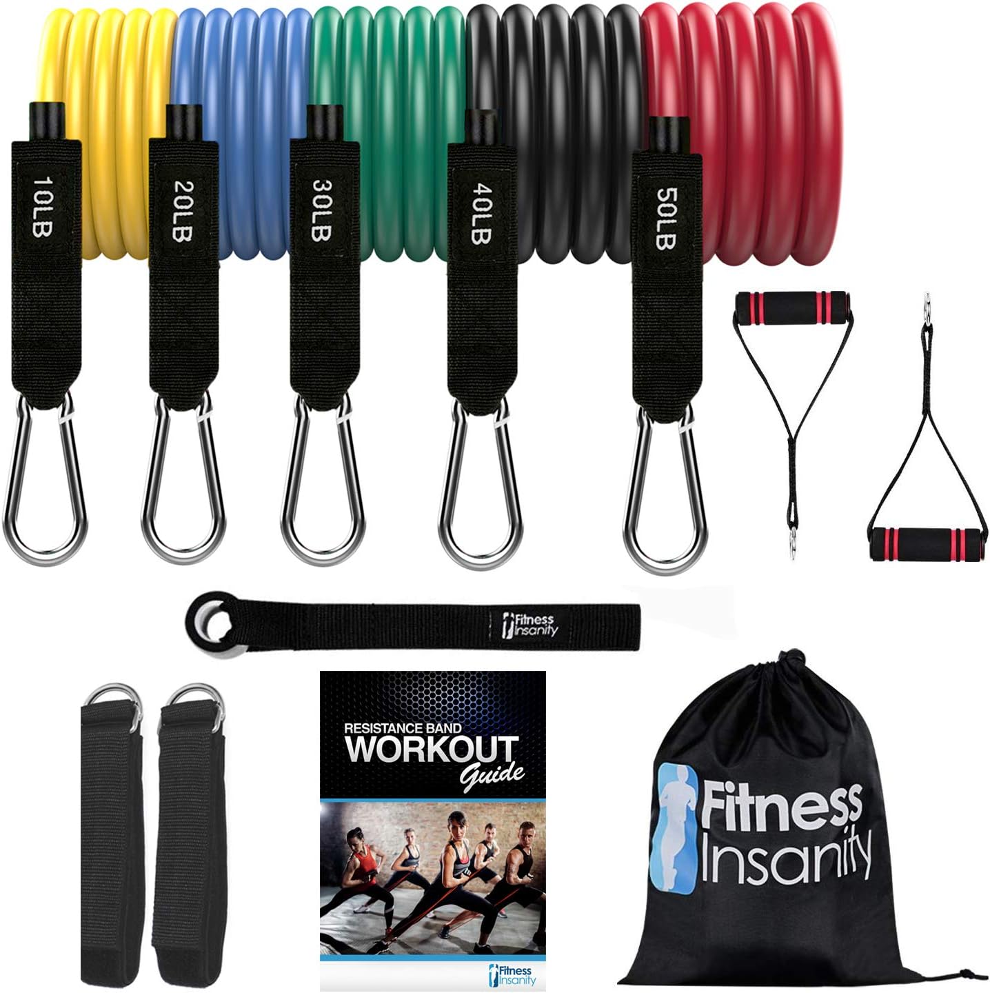 Resistance Band Set - Include 5 Stackable Exercise Bands with Waterproof Carrying Case, Door Anchor Attachment, Legs Ankle Straps and Workout Guide : Sports & Outdoors
