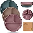 KeaBabies Suction Plates for Baby, Toddler - 3-Pack 100% Silicone Toddler Plates with Suction, Divided, BPA-Free Baby Led Weaning Essentials for Kids, Dishwasher, Microwave Safe, Durable (Rocky)