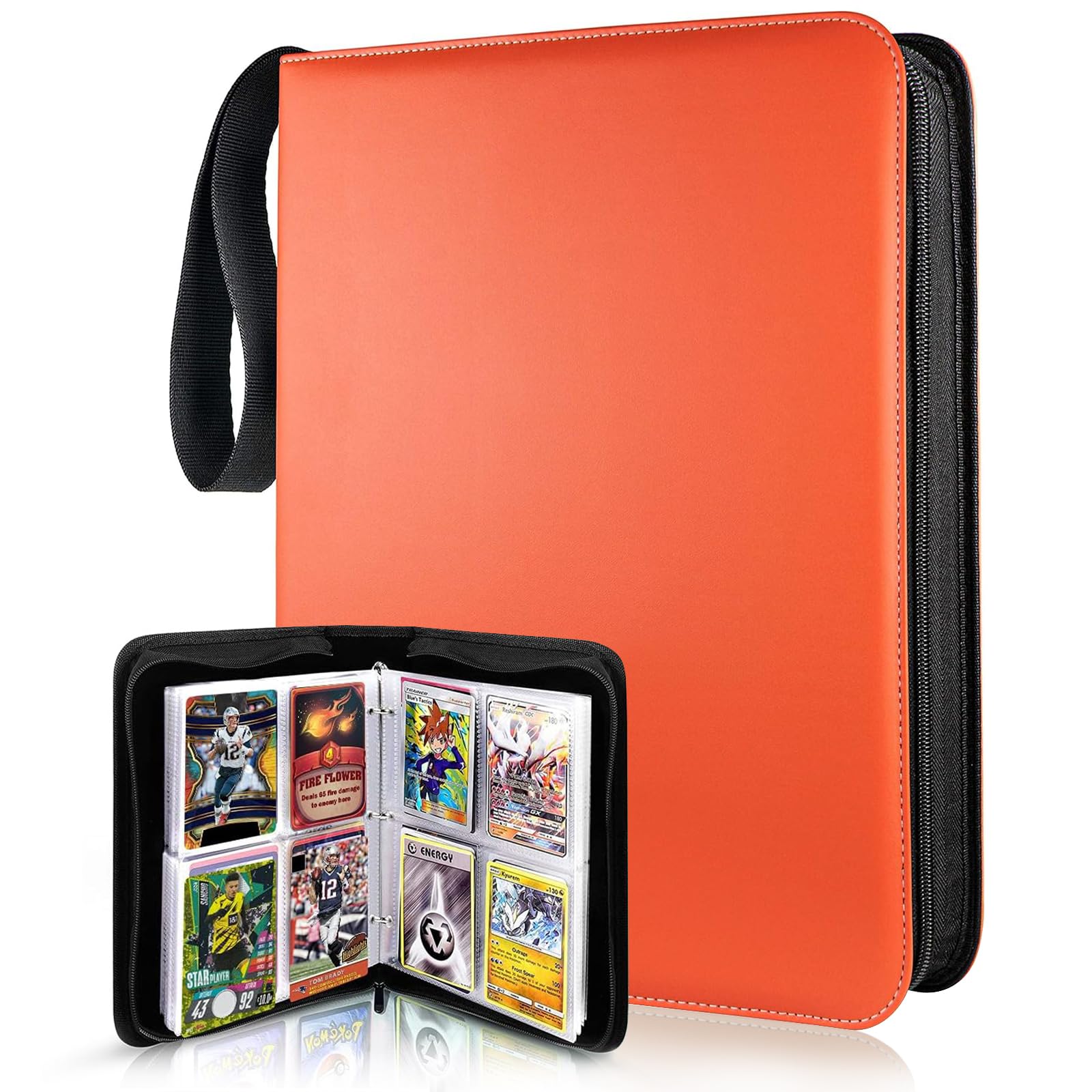 TONESPAC Orange Cards Holder Album for Pokemon cards trading card binder for Pokemon card, 400 pockets for pokemon/football/yoto/yugioh cards pack, pokemon card binder gifts for boys girls