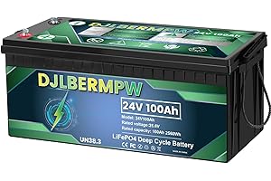 DJLBERMPW 24V 100Ah LiFePO4 Lithium Battery 2560W Built-in BMS, Up to 15000 Cycles & 10-Year Lifespan, Deep Cycle Battery for RV, Marine, Solar Energy Storage, Camping, Trolling Motor, Off-Grid System