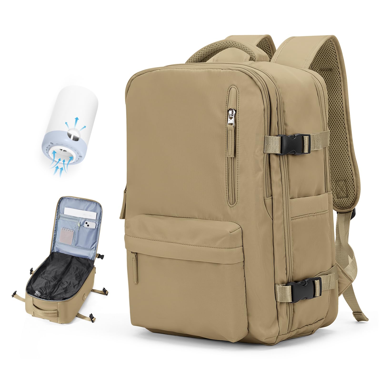 Photo 1 of Vacuum Travel Backpack with Pump for Women,Personal Item Carry on Backpacks Flight Approved 18x14x8 inches for Men,Laptop Waterproof Work Compression bags Casual Daypack Khaki