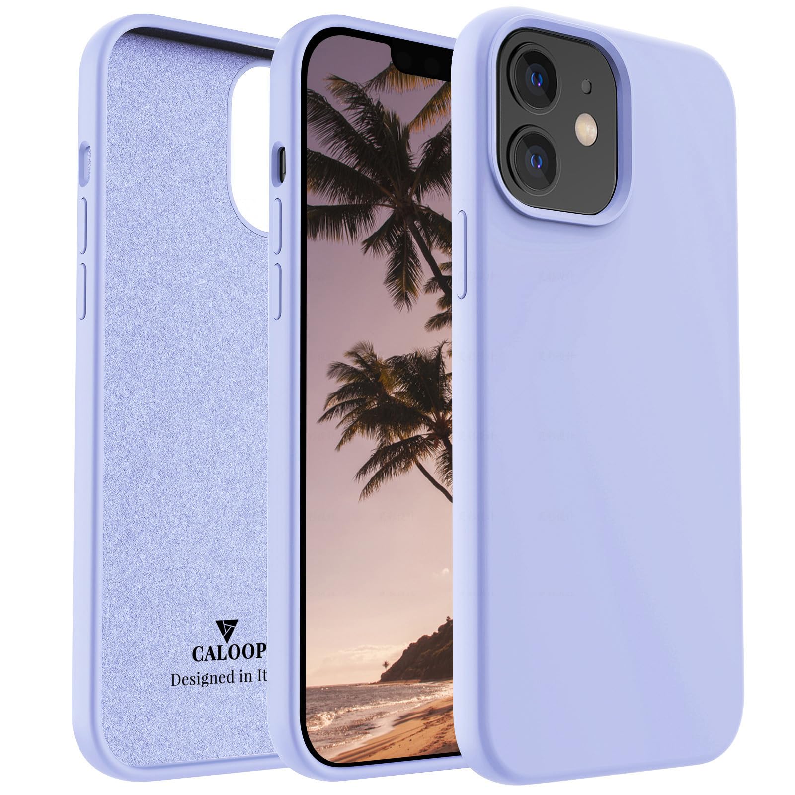 CALOOP Slim-Fit for iPhone 12/12 Pro Case,Skin Soft Liquid Silicone,Sturdy Hard Frame Shockproof Cover with Anti-Scratch Microfiber Lining,Full Protection for Screen and Lens,6.1 inch,Light Purple — image 1