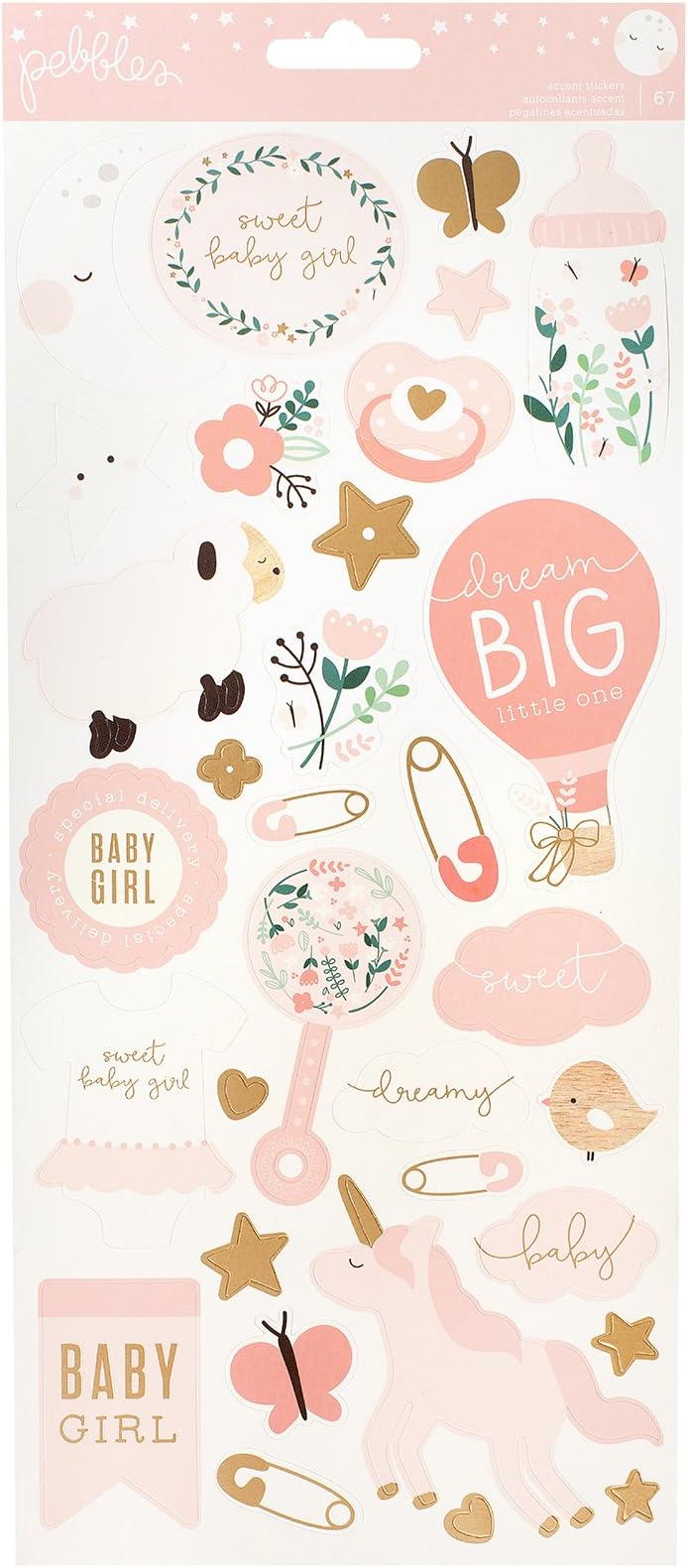 Pebbles 732745 Night Night Girl Baby Accent Stickers 6"x12" 2 sheets