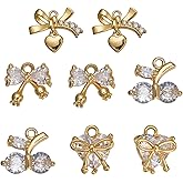 COGCHARGER 8Pcs 4 Styles Bow Charms for Jewelry Making Gold Cute Bowknot Charms Brass Cubic Zirconia Pendants for Bracelet Necklace Earring DIY Supplies