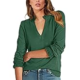 Dailiup Women's Long Sleeve Shirts Fall Casual Lace V Neck Tops Bussiness Dressy Tops Blouses Outfit Clothes