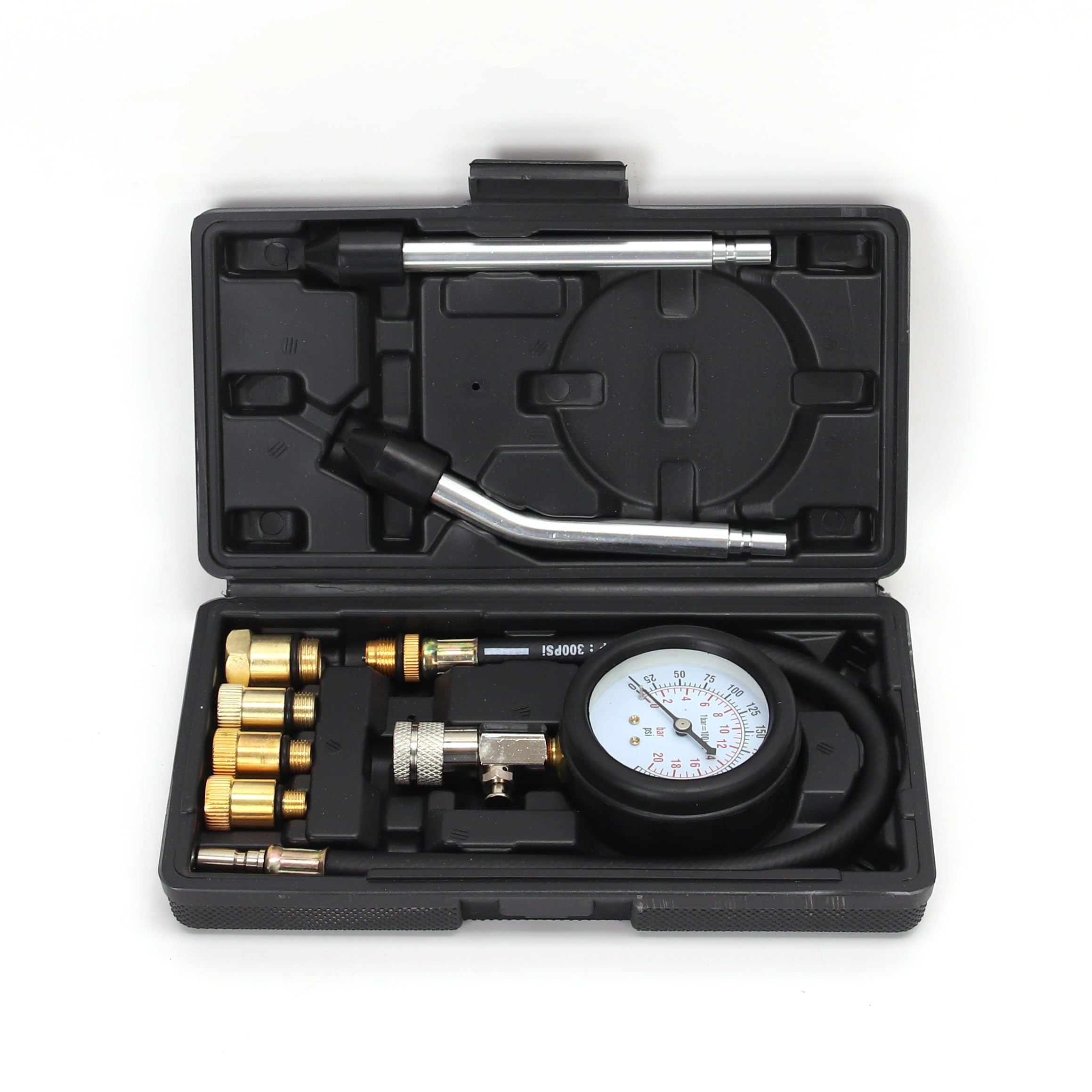 Photo 1 of 8PCS Compression Tester Kit 0-300 PSI Petrol Gas Engine Cylinder Pressure Gauge Automotive Tool for Motorcycle Car Truck (Black)