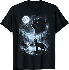 Black Cat Howling at Moon 90's Retro T-Shirt