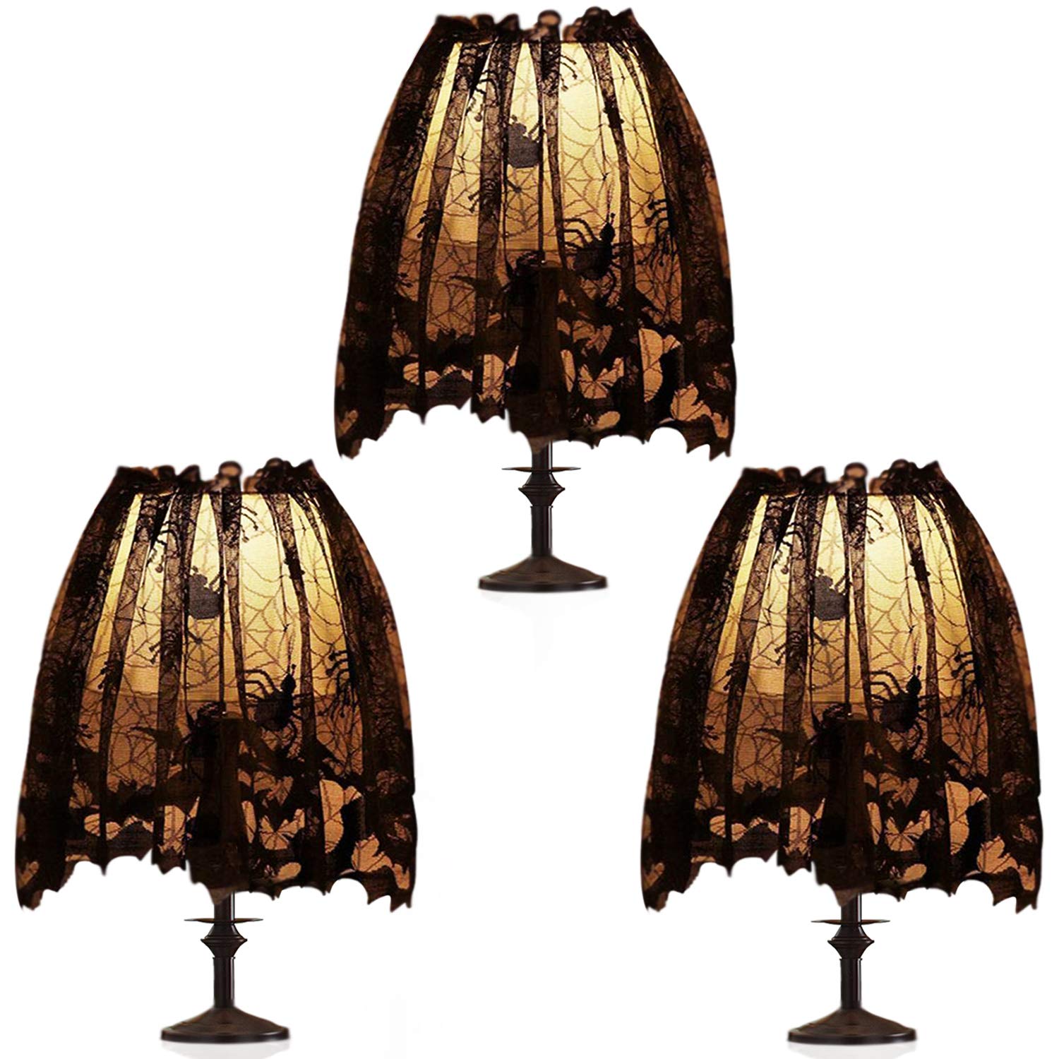 Photo 1 of 3Pcs Halloween Lamp Shade Cover Decoration, Black Lace Ribbon Spider web Lampshades Cover Topper Scarf for Festive Party Indoor Decor Supplies, Large 20 X 60 Inch Spiderweb Lamp Shade Cover