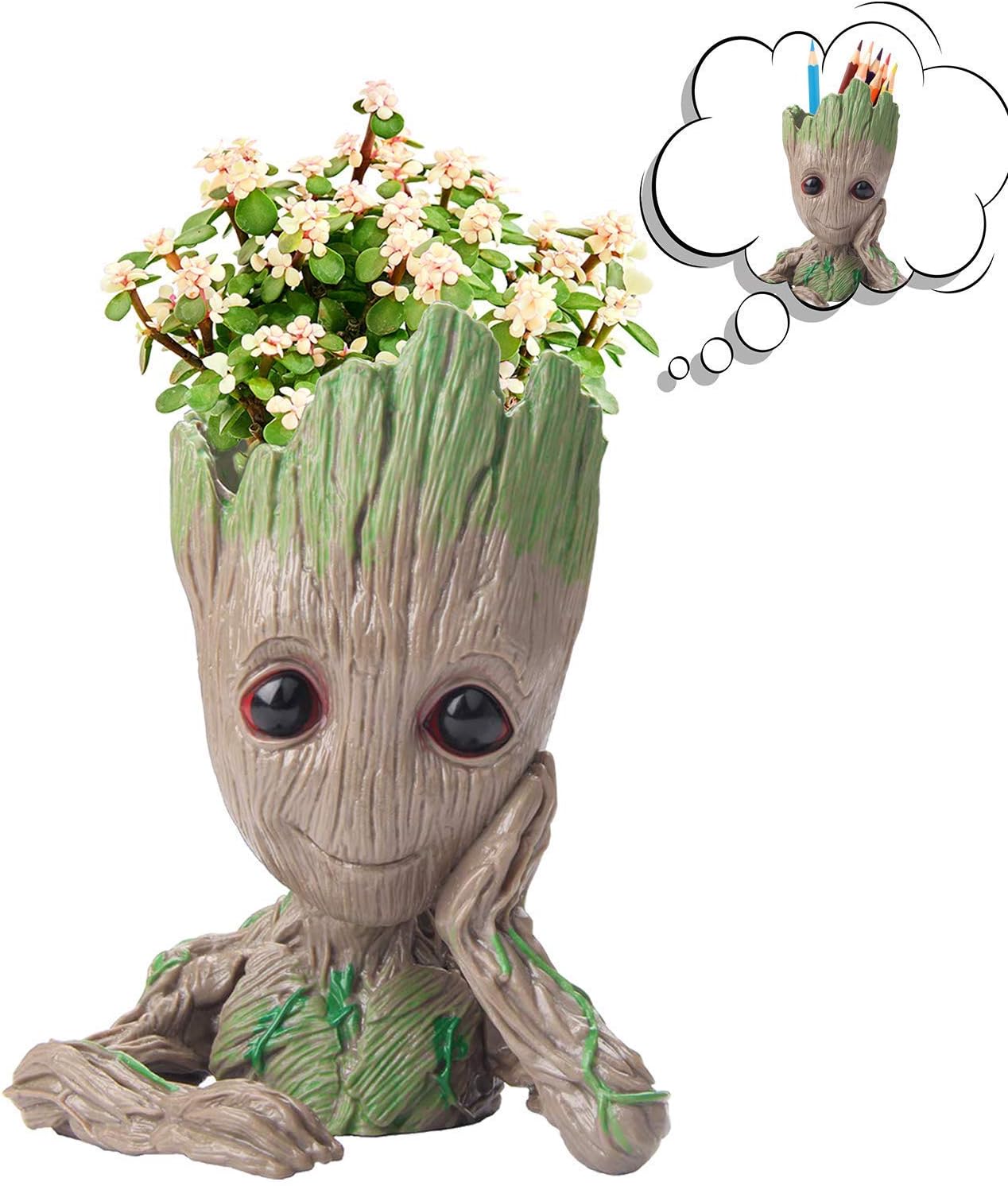 Groot Flower Pot Figurine Planter Large Aquarium Decoration Wooden Pen Flower Holder Pot for Kids Girls Women (A3) - Image 5