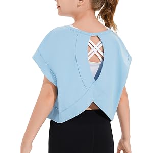 Hvididan Girls Tees Summer Short Sleeve Oversized Cut Out T Shirts Kids Open Back Athletic Top for Teen 5-14 Years