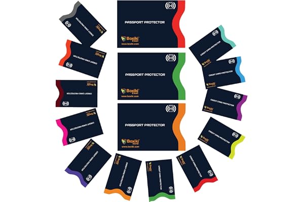 Boxiki Travel RFID Blocking Sleeves, Set with Color Coding | Identity Theft Prevention RFID Blocking Envelopes and Passport C