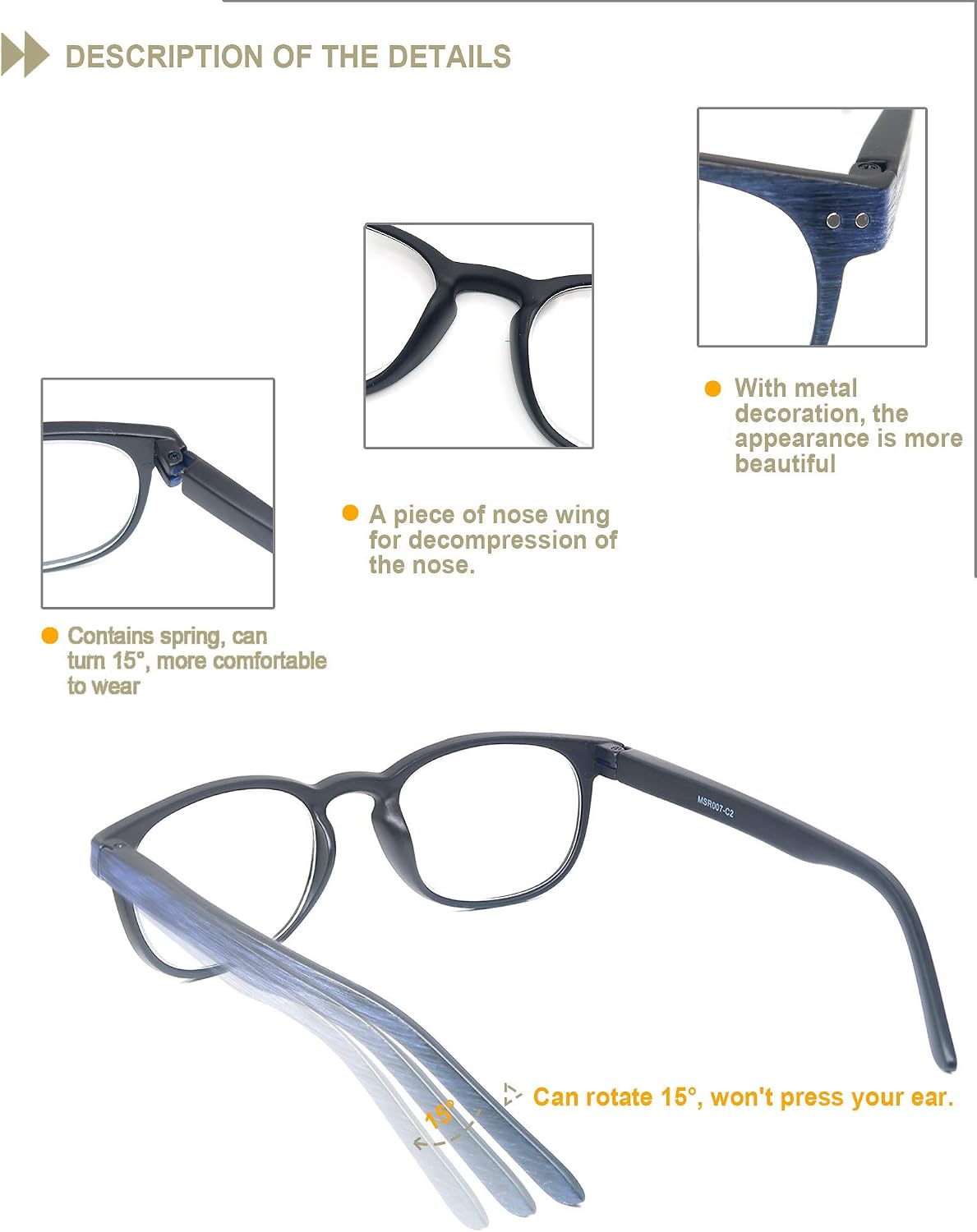 HEEYYOK 4 Pack Reading Glasses Mens Womens Unisex Retro Round Wood-Design Glasses for Reading Comfortable Lightweight Quality with Spring Hinge - Image 5