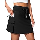 SANTINY 16" Cargo Skort with 6 Pockets Drawstring High Waisted Golf Travel Hiking Skorts for Women Dressy Casual Summer