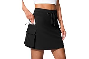 SANTINY 16" Cargo Skort with 6 Pockets Drawstring High Waisted Golf Travel Hiking Skorts for Women Dressy Casual Summer