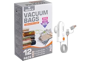VACKFOX Vacuum Bags for Travel with USB and TYPE C Pump, 12 Pack Carry-on Size Compression Packing Bags for Luggage and Suitc