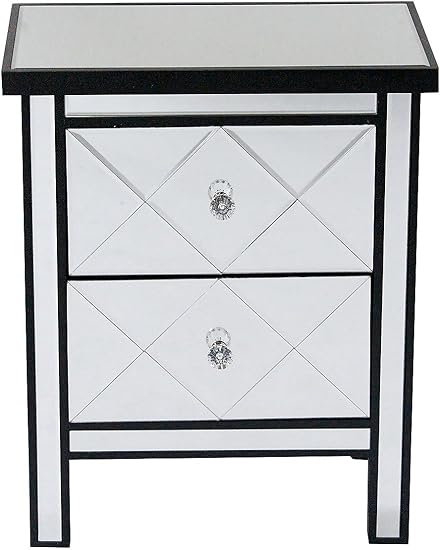 Amazon Com Heather Ann Creations Modern Beveled Mirrored Finished 2 Drawer Accent Chest Nightstand 20 X 13 X 26 Black Furniture Decor