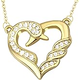14K Gold Plated Heart Necklace for Women, Cubic Zirconia Heart Pendant Necklace, Valentine's Day/Mother's Day/Birthday Gifts for Wife, Mom, Girlfriend, 16+2 Inch Adjustable Chain, Elegant Love Jewelry for Her