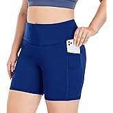 ZERDOCEAN Women's Plus Size 8" / 5" High Waist Biker Shorts Yoga Workout Sports Athletic Running Shorts with Pockets
