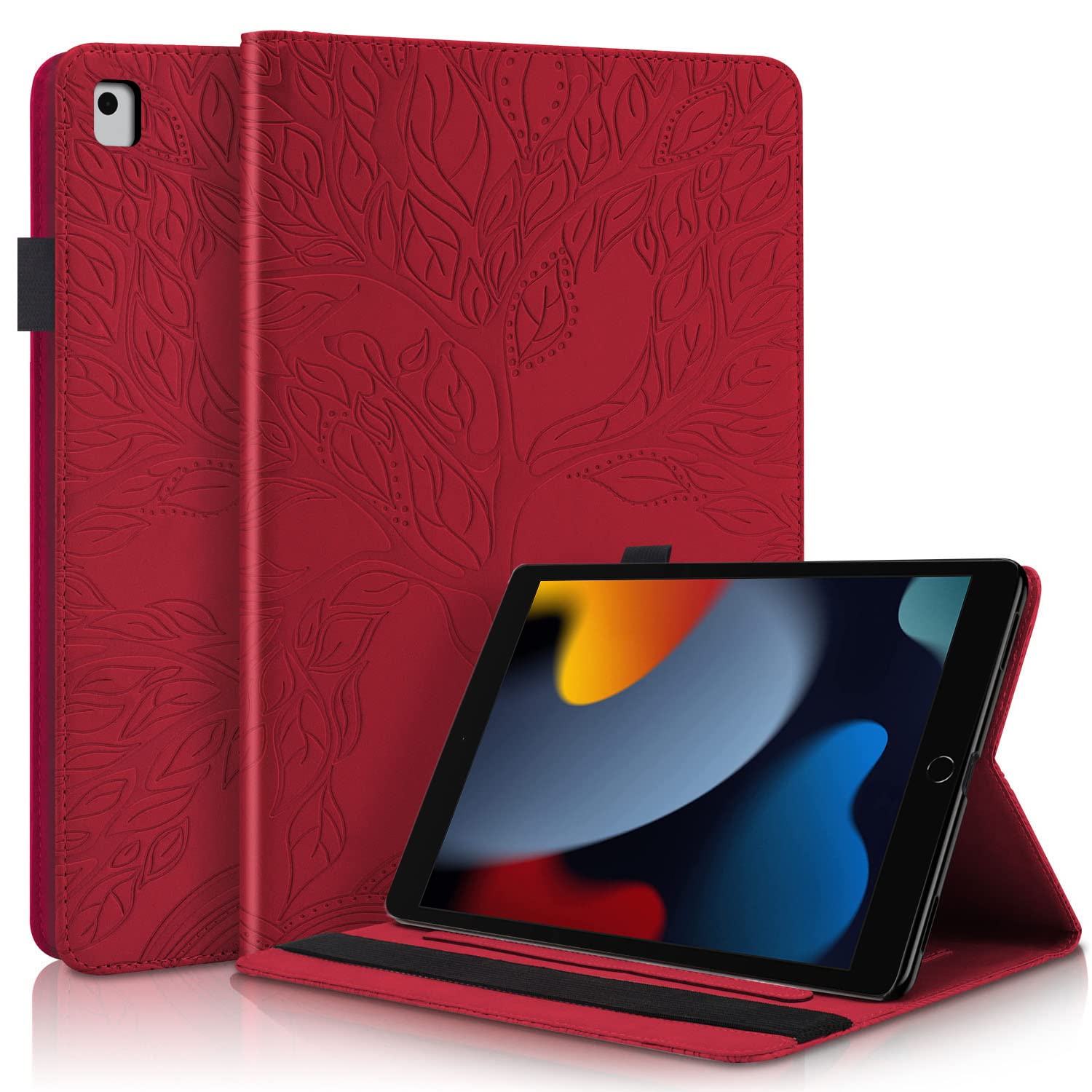 Succtopy Case for iPad 9th/8th/7th Generation (2021/2020/2019) 10.2 Inch Folio Flip PU Leather Cover with Pen Holder Protective Tablet Case with Stand Function iPad 10.2 2021/2020/2019 Red