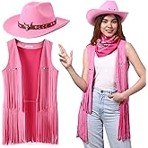 PARTTELY Western Outfits for Women Cowgirl Tassel Sleeveless Vest Cowboy Hat and Paisley Bandana