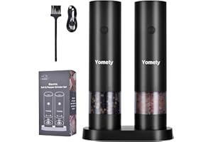 YOMETY Electric Salt and Pepper Grinder Set-Rechargeable Salt and Pepper Mill Set All in One, Automatic Refillable Adjustable Coarseness Ceramic Grinder, Salt and Pepper Shakers for Kitchen Appliances