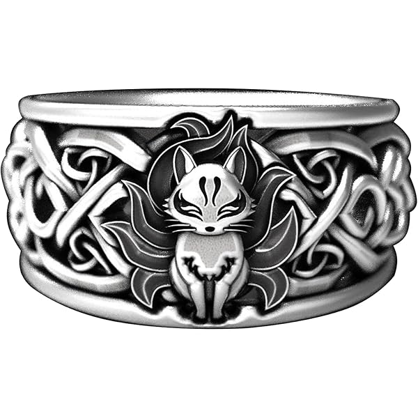 Ecooon Vintage Anime nine tail fox chunky Kurama ring for women