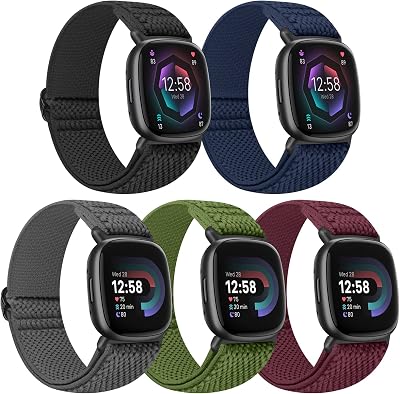 Tiptops 5 Pack Nylon Loop Straps for Fitbit Versa 4 Sense 2 Versa 3 Sense