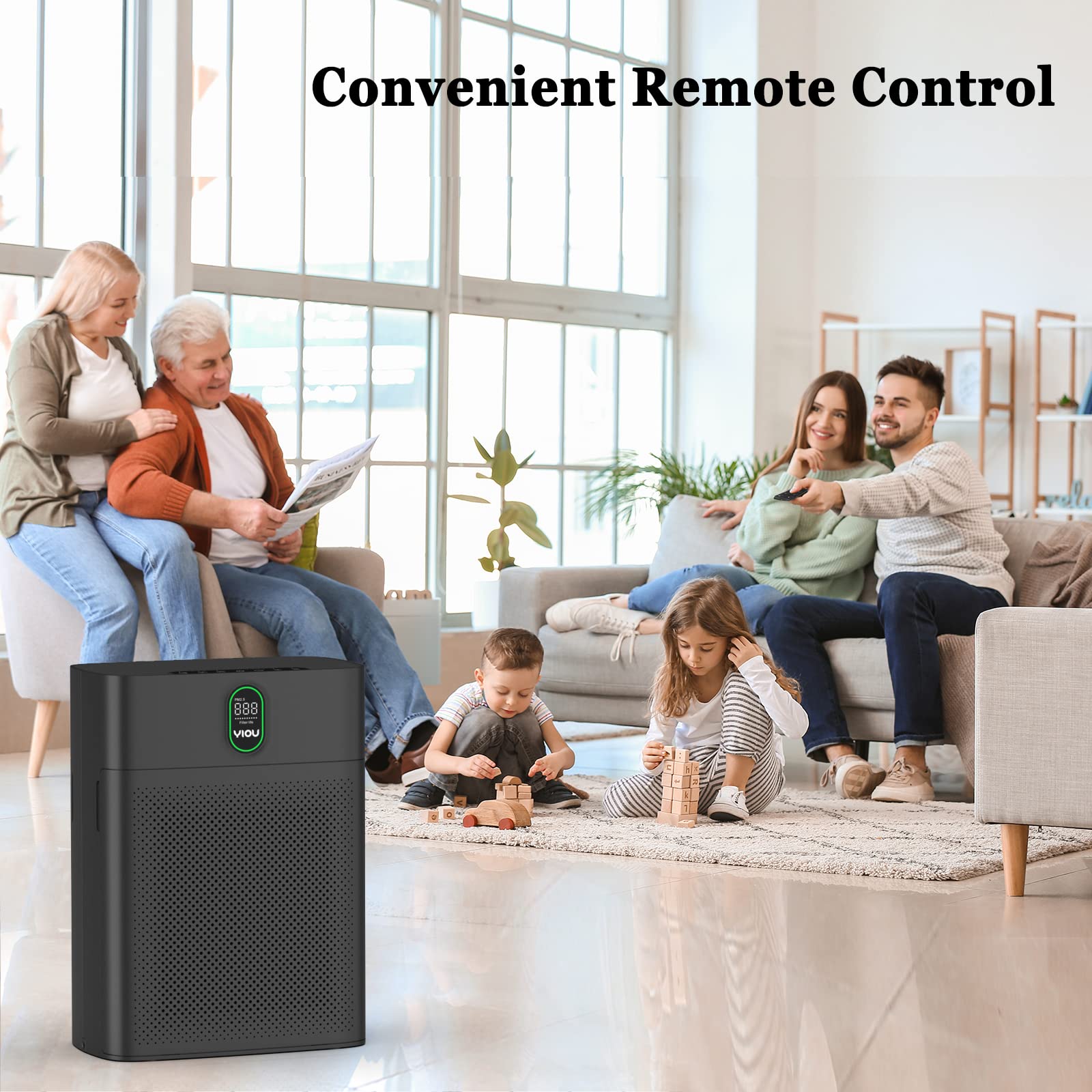 YIOU Air Purifiers for Home Large Room Up to 960 ft², Double Air Filters HEPA Air Purifiers for Pets, Air Cleaners for home, Dust Removal, Odor Eliminator, Midnight Black
