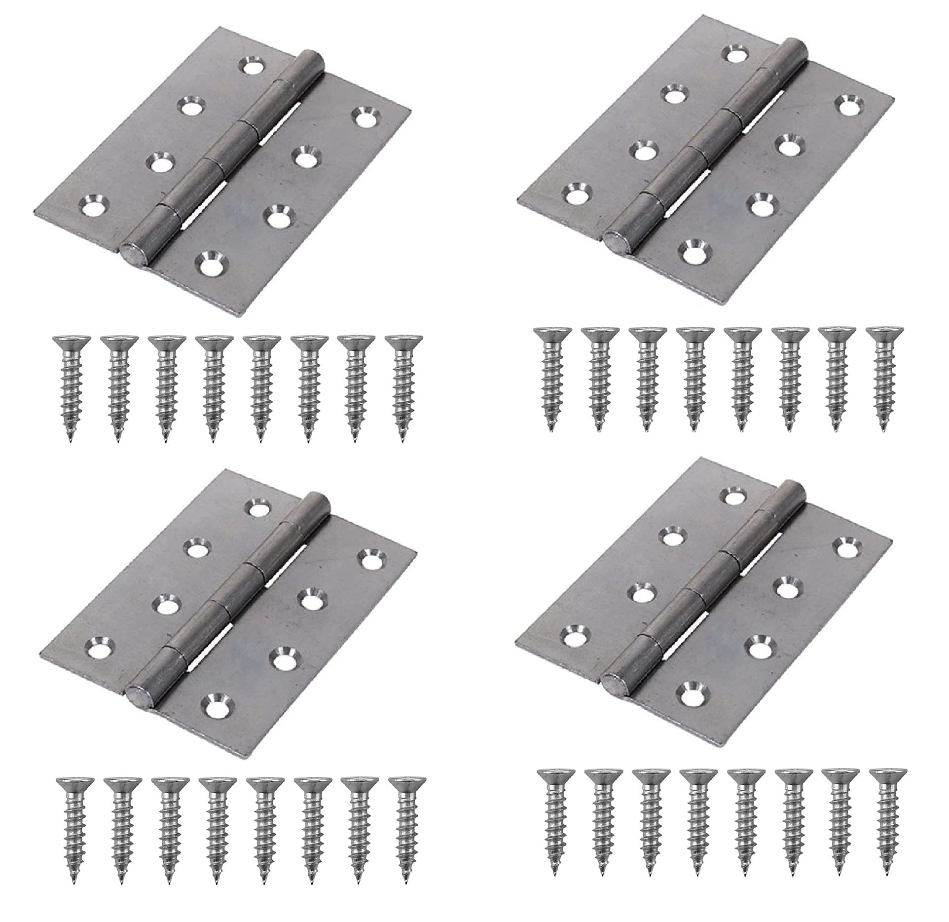 TERF® Steel Butt Hinges 100mm Door Butt Hinges Folding 100mm [4 inch] Self Colour for Home Furniture Bathroom Cabinet Window Internal Doors Including Fixing Screw - Pack of 4