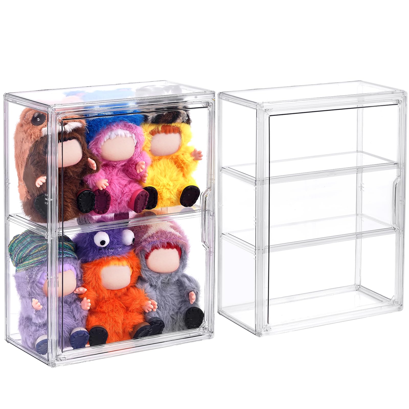Photo 1 of 2 Pack Acrylic Display Case Compatible with Labubu POP MART, Clear Hobby Figure Display Case with Magnetic Door Stackable Storage Box 2 Shelves Showcase for Funko Pop MART Labubu Doll Collectibles