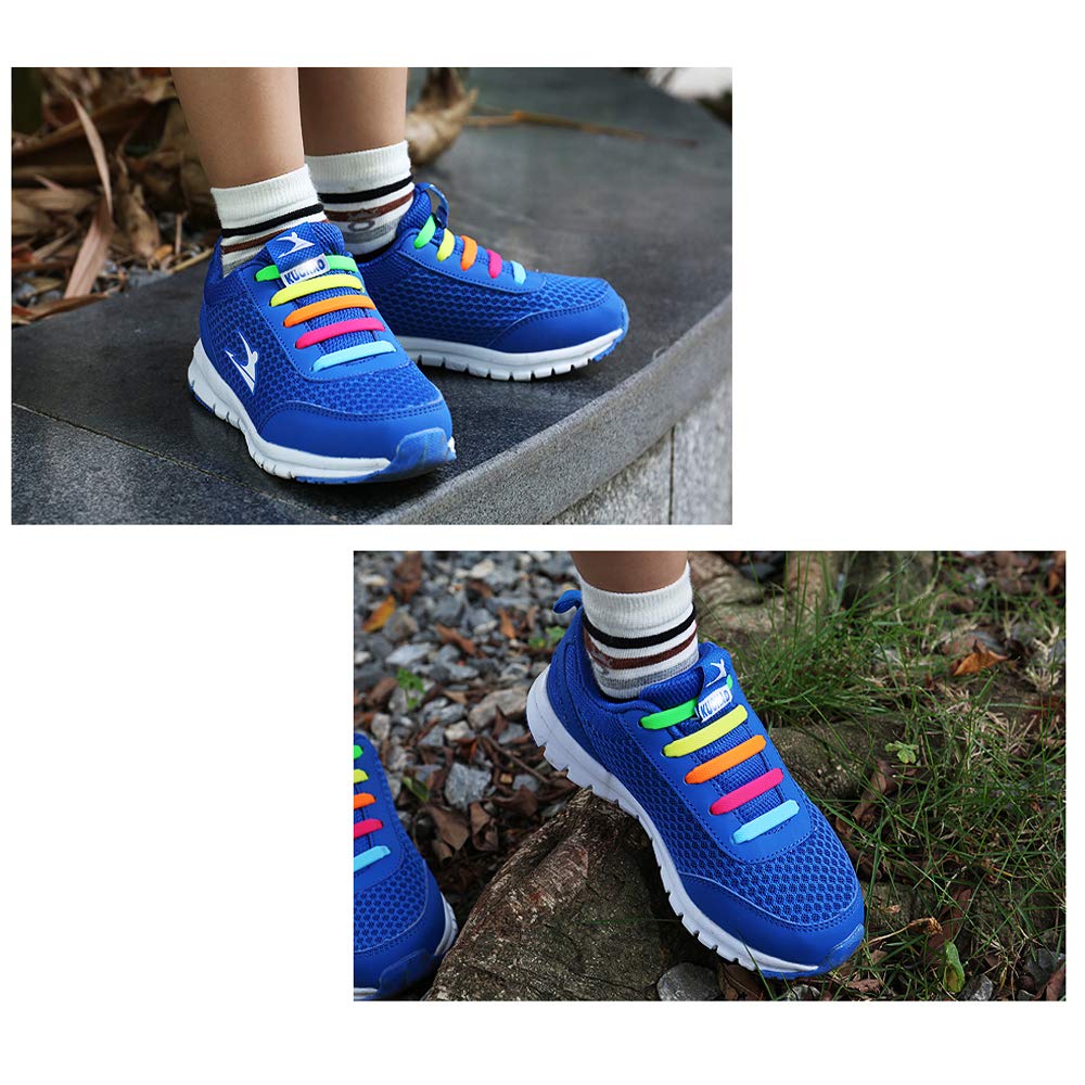 Shackcom No Tie Shoelaces for Men, Women&Kids-Elastic Tieless Shoelaces Adults Sports - Flat Waterproof Stretchy Silicone Shoe Laces with Multicolor for Causual Shoes and Athletic Running Shoes-Eliminate Loose Shoelace Accidents