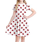 Eyanse Girls Valentines Dress Outfits Cute Heart Dresses Short Sleeve with Swing