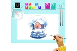 LBUPVLY Silicone Painting Mat, 20"X16"Silicone Art Mat for Kidswith 1 Water Cup ，Craft Paint Brush Cleaner Tool，DIY, Clay, Play Doh（Blue）…