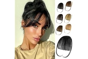NAYOO Bangs Hair Clip in Bangs 100% Real Human Hair Extensions Natural Black Wispy Bangs Clip on Air Bangs for Women Fringe with Temples Hairpieces Curved Bangs for Daily Wear