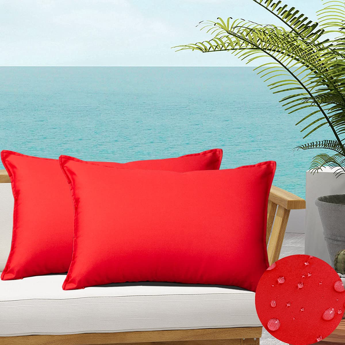 Photo 1 of SOFJAGETQ Pack of 2 Outdoor Waterproof Throw Pillow Covers Durable Vibrant Decorative Cushion Shem for Patio Funiture, Garden, Outdoor Sofa (12x20 Inches, Red)