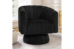 Kromax Swivel Accent Chair with Armrest, Mid Century 360 Degree Swivel Barrel Chair Overstuffed Tufted Velvet, Ideal for Living Room, Bedroom, Reading Room, Black