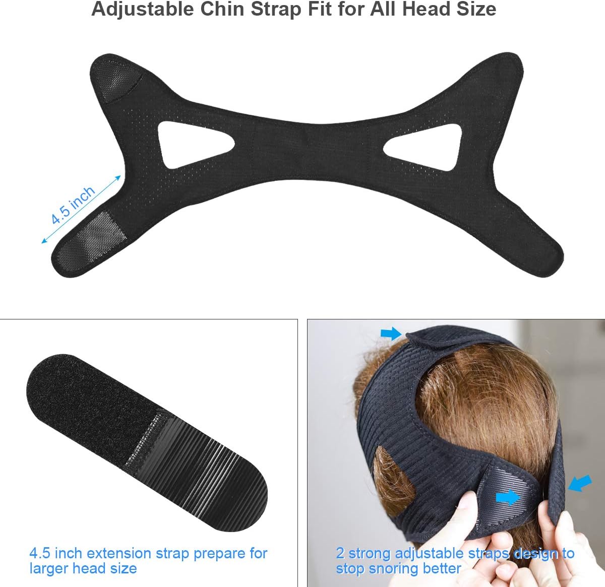 Anti Snore Chin Strap, [2021 Newest] Chin Straps for Snoring, Adjustable Snoring Solution Stop Snoring Chin Strap for CPAP Users, Breathable Sleep Aid Snoring Strap for Men and Women, Black: Health & Personal Care