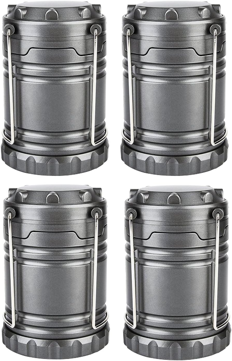4 Pack COB Camping Lantern, Portable High Lumen Outdoor Camping Flashlight Torch Light, Bright Survival Equipment Gear Kit for Emergency, Hiking, Tent, Backpacking, Outages, Hurricanes, Storms (Grey): Sports & Outdoors