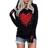 BOMYTAO Valentine's Hoodie for Women Love Heart Graphic Print Buffalo Plaid Long Sleeve T-Shirt Valentine Holiday Pullover