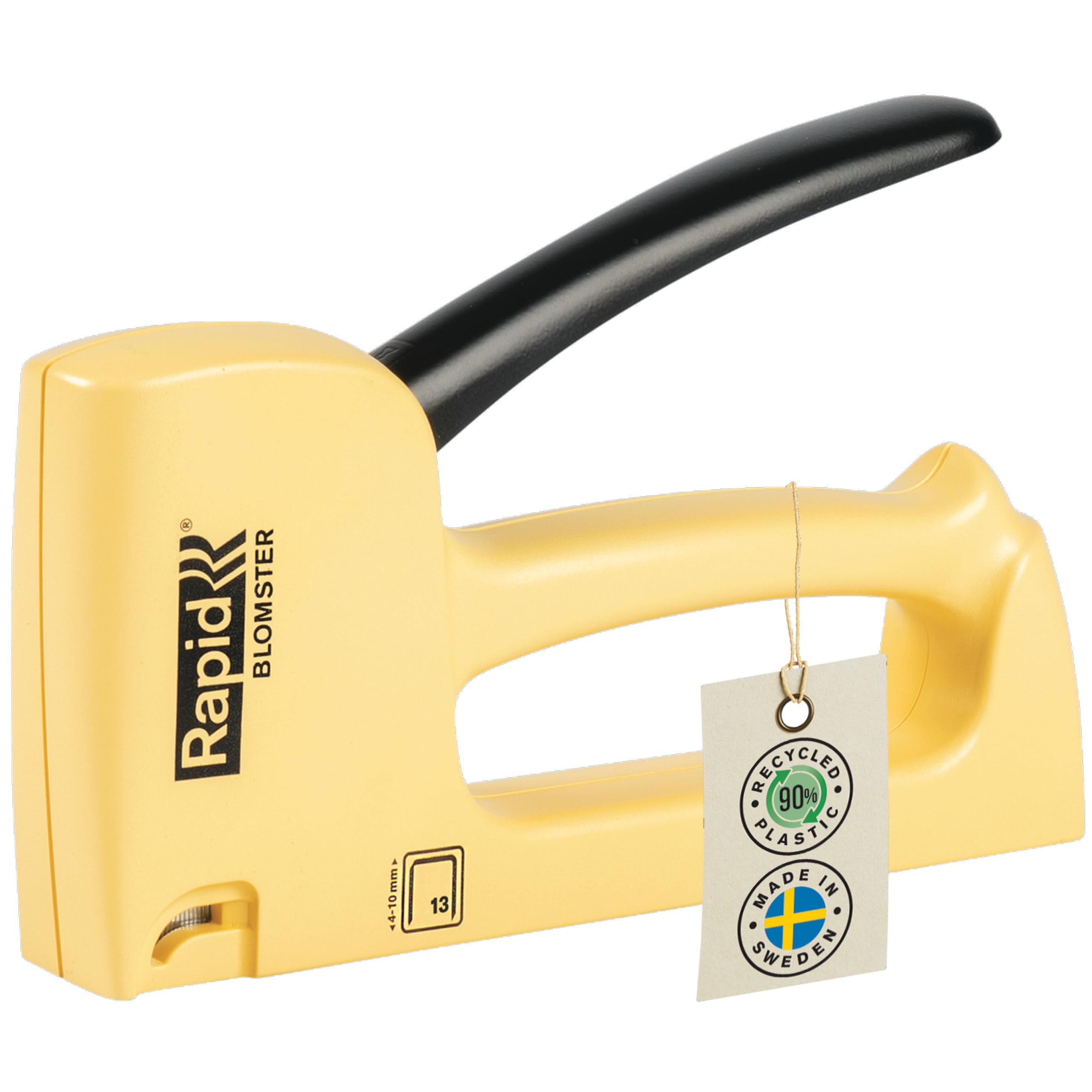 Rapid R13 Staple Gun Blomster Yellow - Casing Crafted With 90% Recycled Plastics, Made in Sweden, Upholstery Staple Gun With All-steel Wear Parts Inside, For No.13 Staples 4-10mm