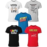 BROOKLYN VERTICAL 5-Pack Video Gamer Short Sleeve Crew Neck Boys T-Shirt with Chest Print | Soft Cotton Sizes 6-30