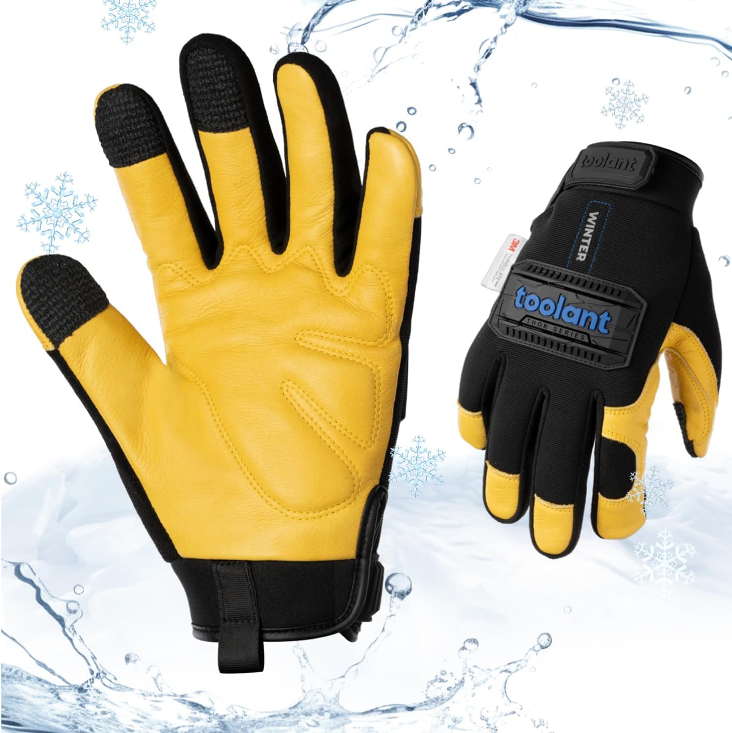 Photo 1 of toolant Upgraded Waterproof Winter Work Glove with 3M Lining,Heavy Duty High Dexterity Leather Gloves,Touchscreen with Impact Protection