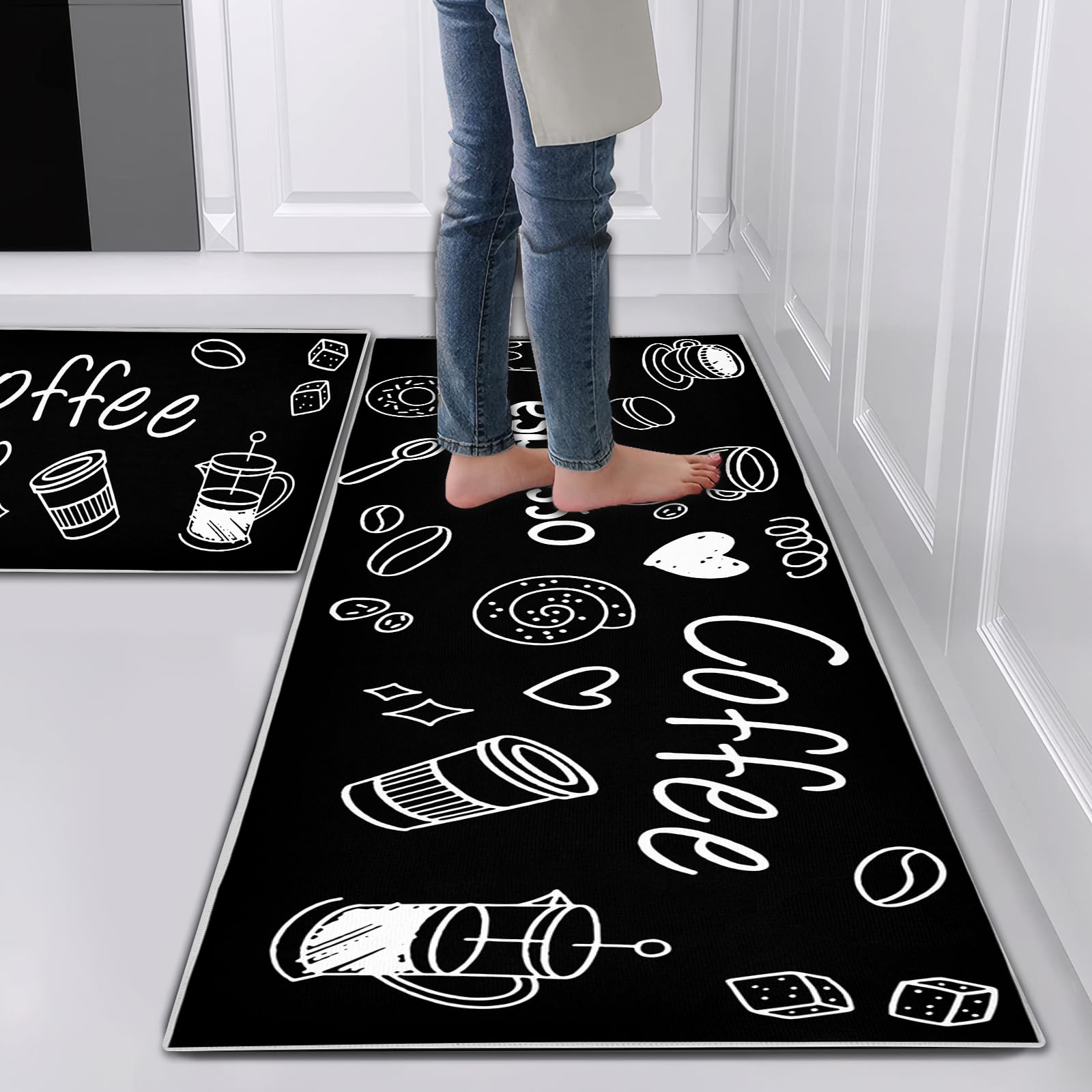 Hoimlm Kitchen Rug Set 2 Piece Non Slip and Anti Fatigue Kitchen Mat, Washable Mats and Rugs for kitchen,Hallway Runner Set, Dining Room, Entryway and Home Decoration Office — image 1