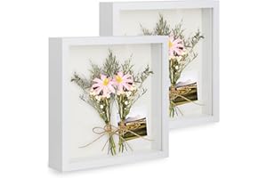 Anhow 2pcs 8x8 Shadow Box Frame Display Case, 3D Picture Frame with Transparent Glass, Display Case Box for Photos, Memorabil