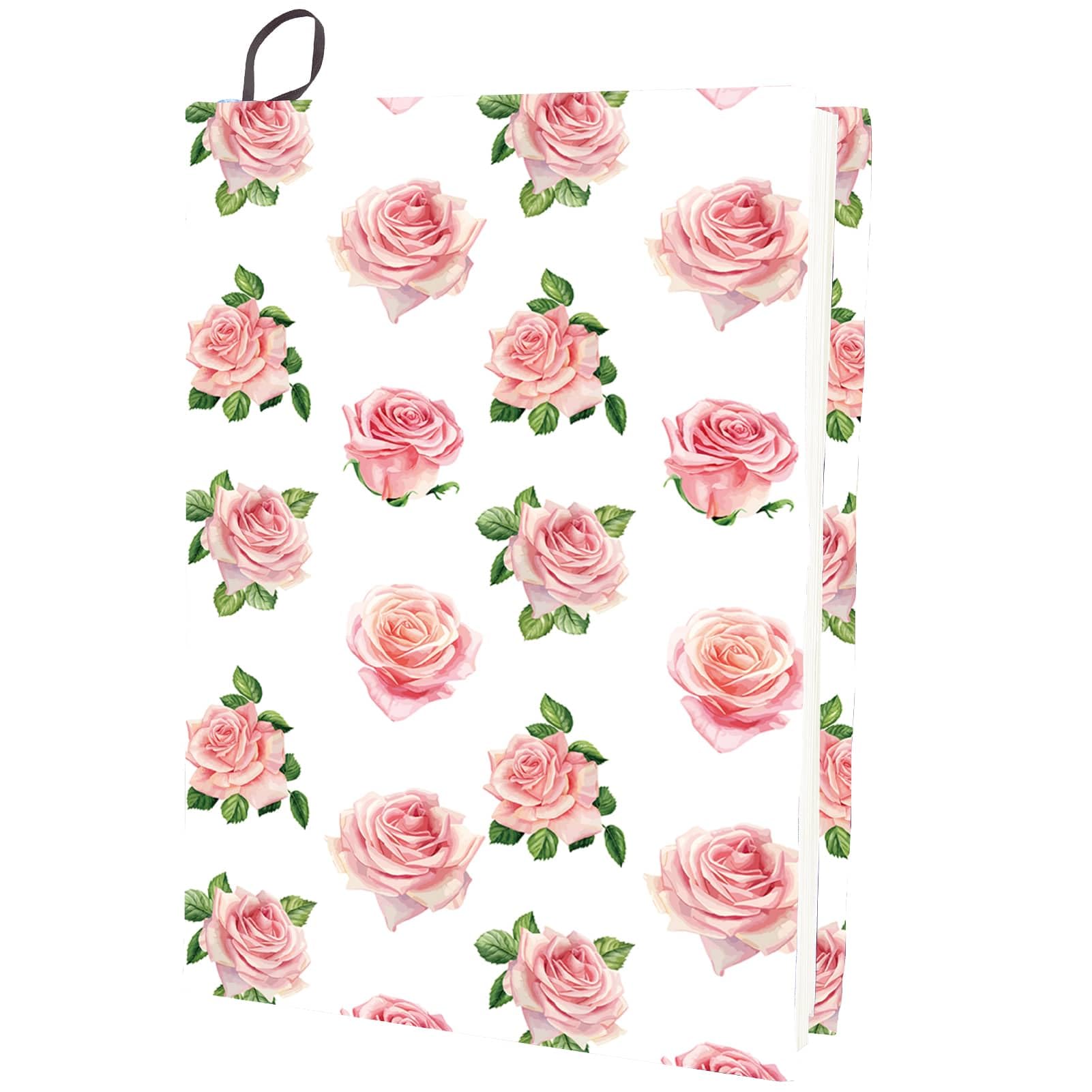 CRASPIRE Flower Stretchable Book Cover Floral Pink Rose Washable Reusable Large Nylon Book Protector Elastic Notebook Wraps Suitable for Most Hardcover Books Classroom Students