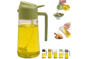 GLEEC 2 in 1 glass olive oil filling bottle, 2 in 1 cooking oiler, spray, kitchen press fuel injector, used for salad making, baking, frying, barbecue, kitchen gadgets (470ml) (green)