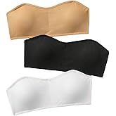 OYOANGLE Girl's 3 Pack Ribbed Strapless Bandeau Bras Comfy Non Slip Padded Tube Top Training Bras