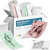TYPONOS Genuine Self-Adhesive Thermal Printer Stickers, 54mmx3.2m Sticker Paper, Compatible with PM290 Mini Sticker Printer, Thermal Sticker Paper for Journal, Study, Photos, 3 Rolls, White/Pink/Green